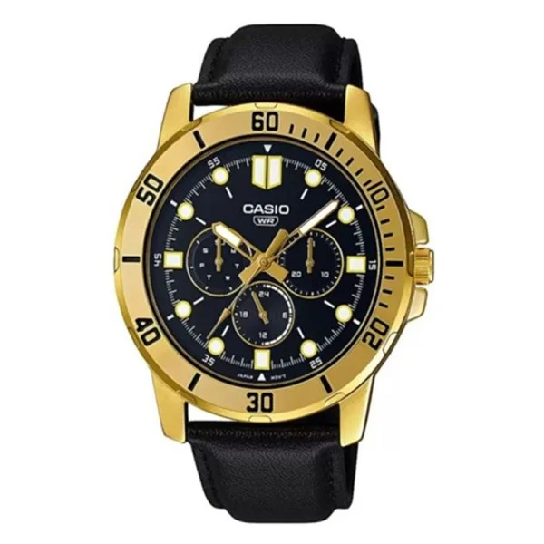 Casio Analog Black Dial Leather Band Watch for Men - MTP-VD300GL-1EUDF